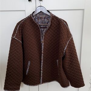 Tuckernuck Floral Bomber Jacket - Brown and Blue floral